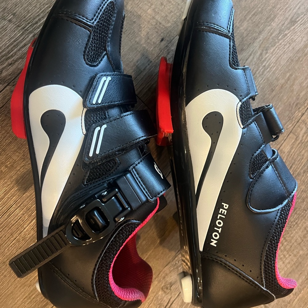Peloton Black Cycling Shoes with Red Accents